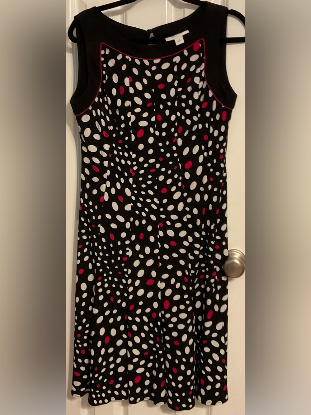 dressbarn Black A-Line Skirt with White and Red Polka Dots